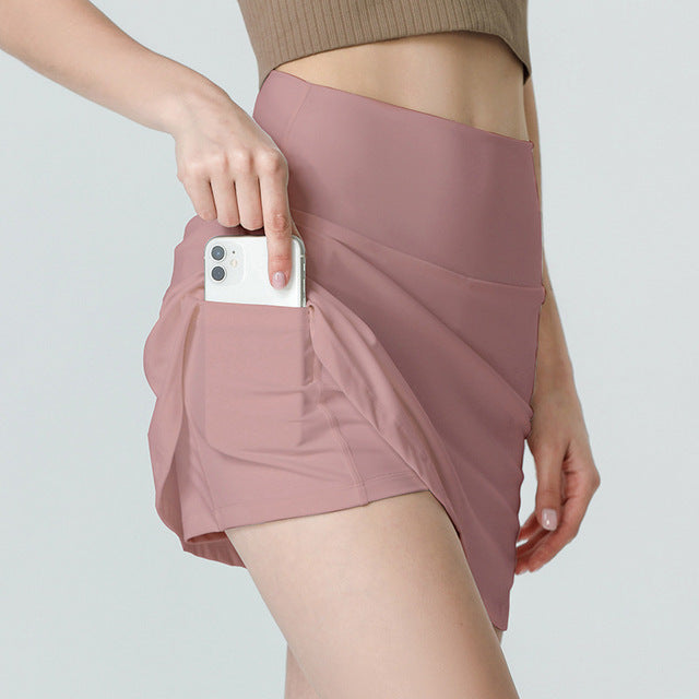 High-Waisted Nylon Pocket Sports Skirt for Women