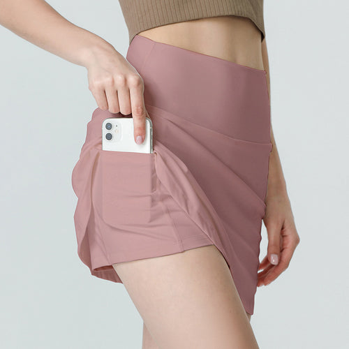 High-Waisted Nylon Pocket Sports Skirt for Women