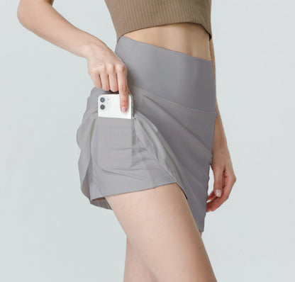 High-Waisted Nylon Pocket Sports Skirt for Women